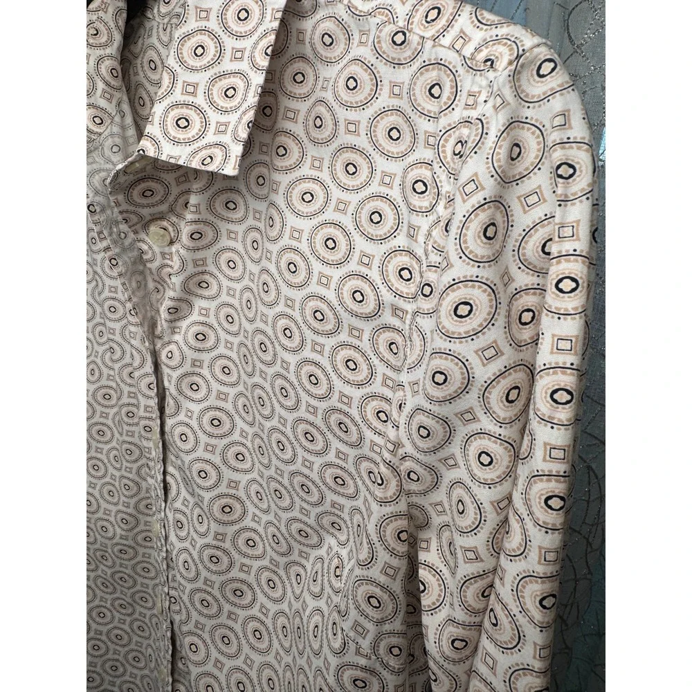 J.Crew Haberdashery Geometric Print Button-Up Shirt‎ Small Beige Tan Cotton